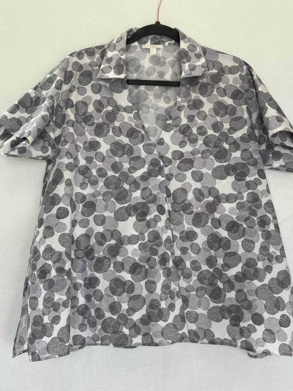 COS Abstract Polka Dot Print Crossover Wrap Blouse Grey White Cotton Size S